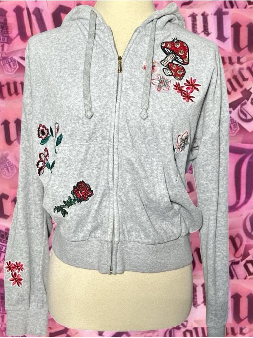 Juicy Couture Embroidered Light Gray Hoodie 🍄✨